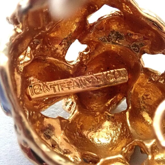 Vintage Tiffany & Co Green Blue Enamel 18k Yellow Gold Basket Weave Earrings - Picture 5 of 12